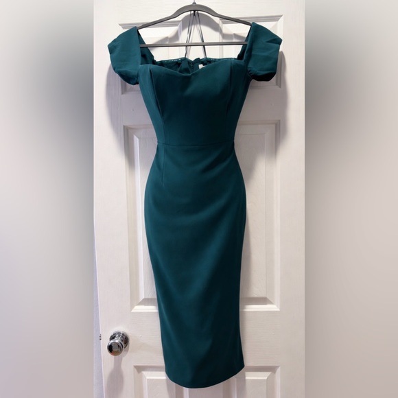 NWT-Dress the Population Women's Bailey Off the Shoulder Sweetheart Bodycon Midi - Picture 4 of 9